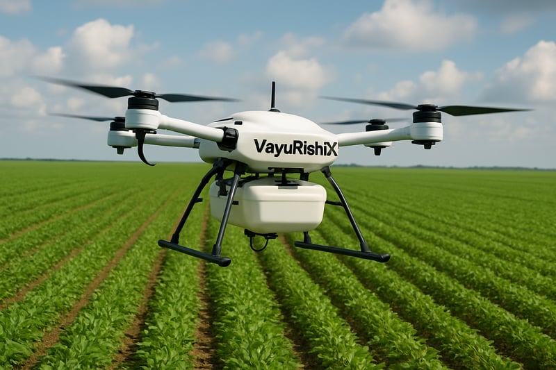 VayuRishiX UAV drone in use over a green agricultural field